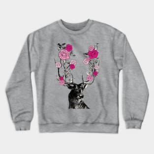 Stag and Roses | Stag and Flowers | Pink Roses | Crewneck Sweatshirt